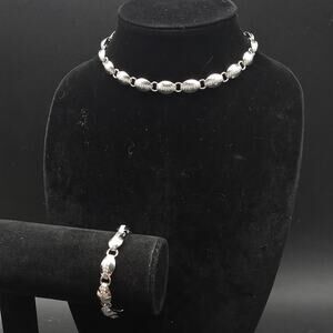 Vintage Emmons Jewelry Set Silver Tone Link Bracelet Necklace Costume Jewelry